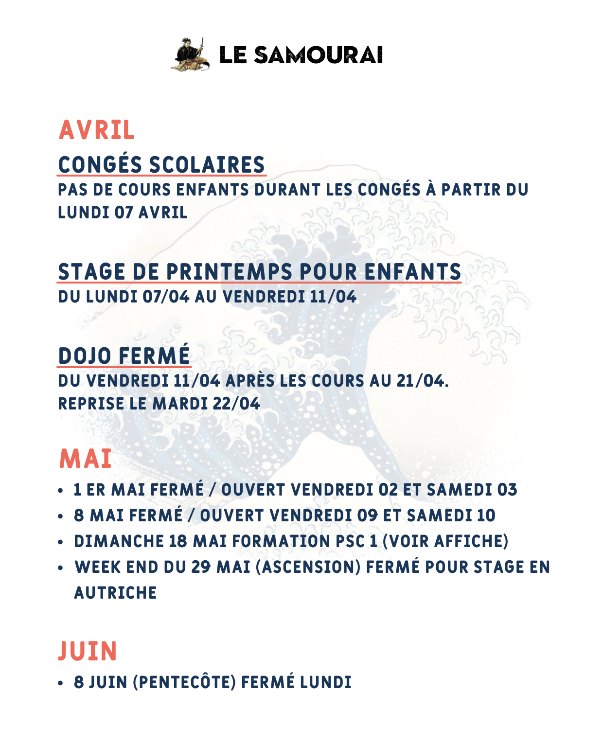 Planning des moius d'avril, mai et juin 2025
