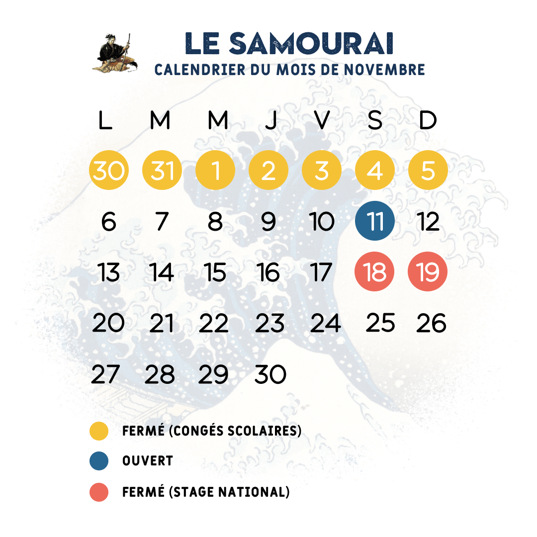 Calendrier du mois de novembre au Samouraï